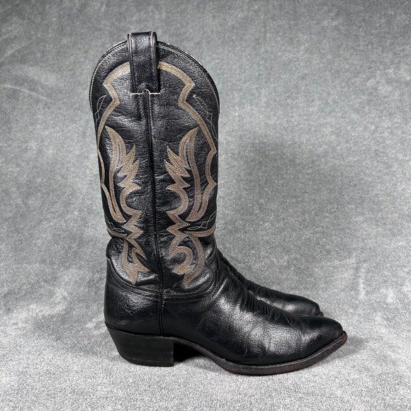 Justin Other - Vintage Justin Cowboy Western Boots Mens 7.5 EE Black Leather Pointed USA 1269